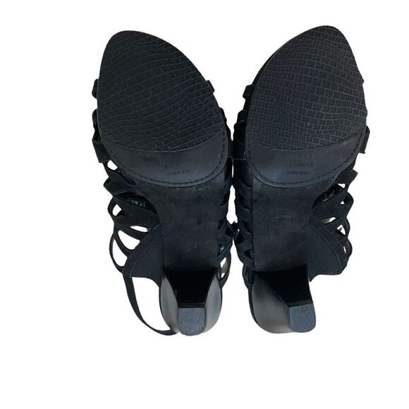 Stuart Weitzman Rollover Black Nubuck Sandals Suede Leather Strappy Heels 7 - Picture 9 of 10